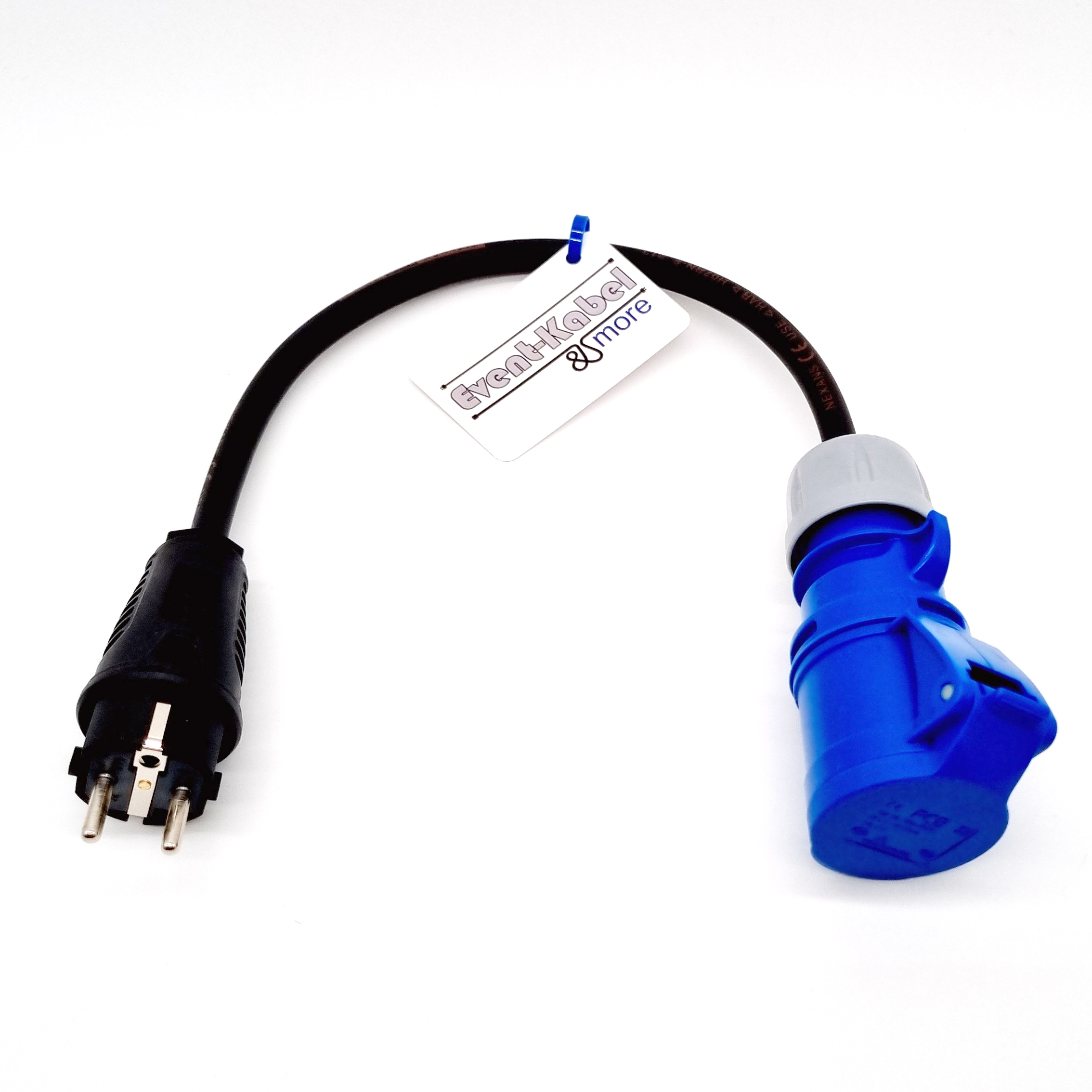 Adapter Schuko Stecker - CEE Kupplung blau 3G2,5 IP44 Adapter Schuko Stecker - CEE Kupplung blau 3G2,5 IP44