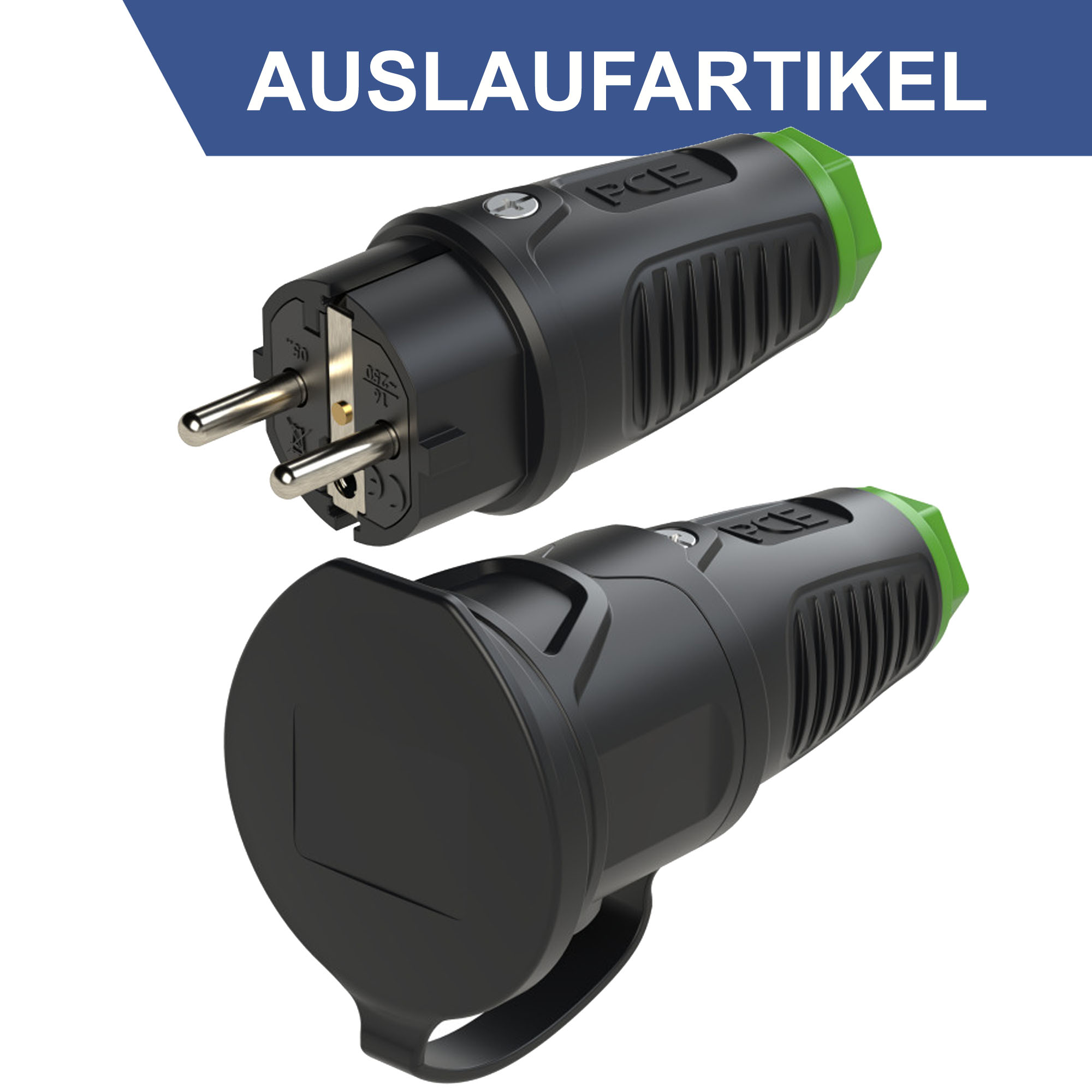 Set PCE Taurus2 Vollgummi-Schukostecker & Kupplung grün