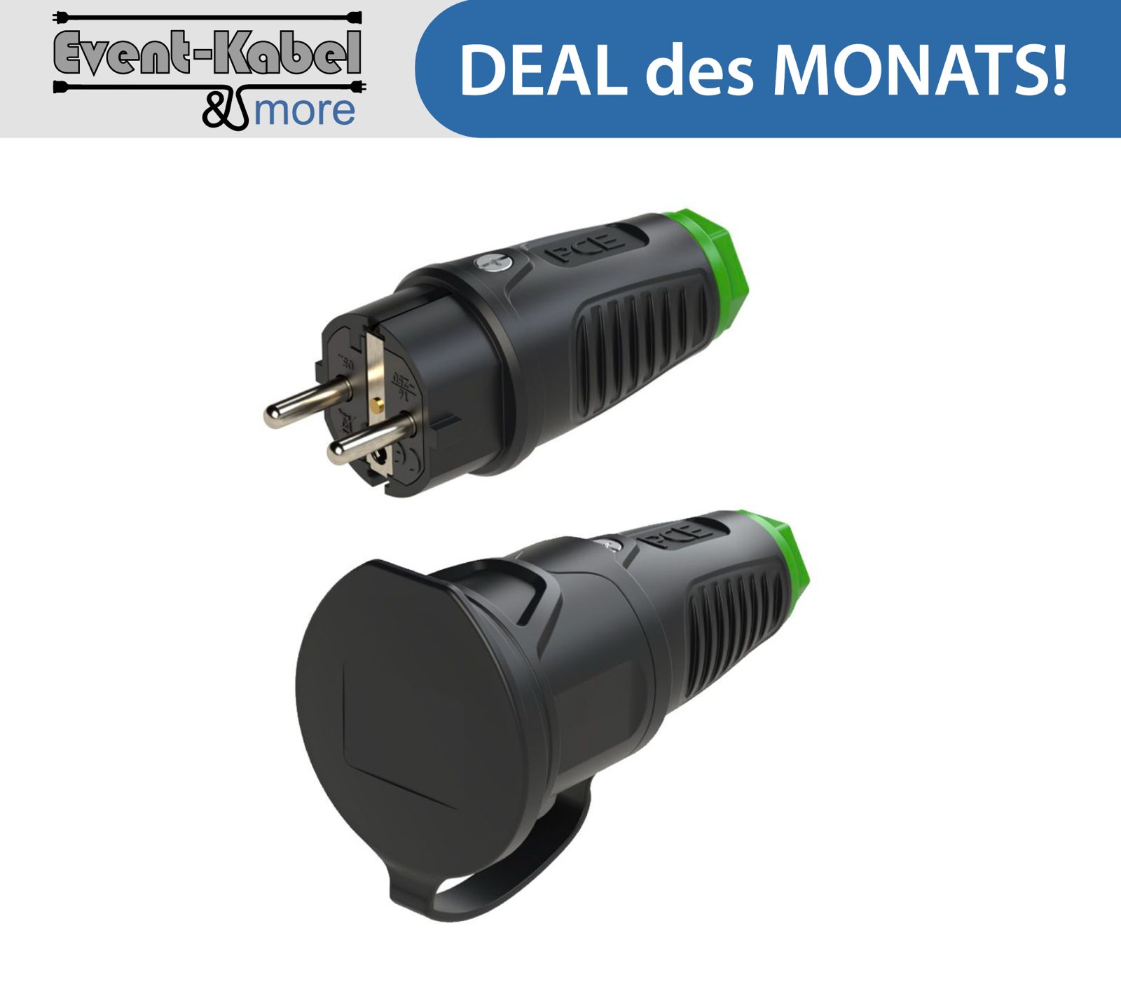Set PCE Taurus2 Vollgummi-Schukostecker & Kupplung grün