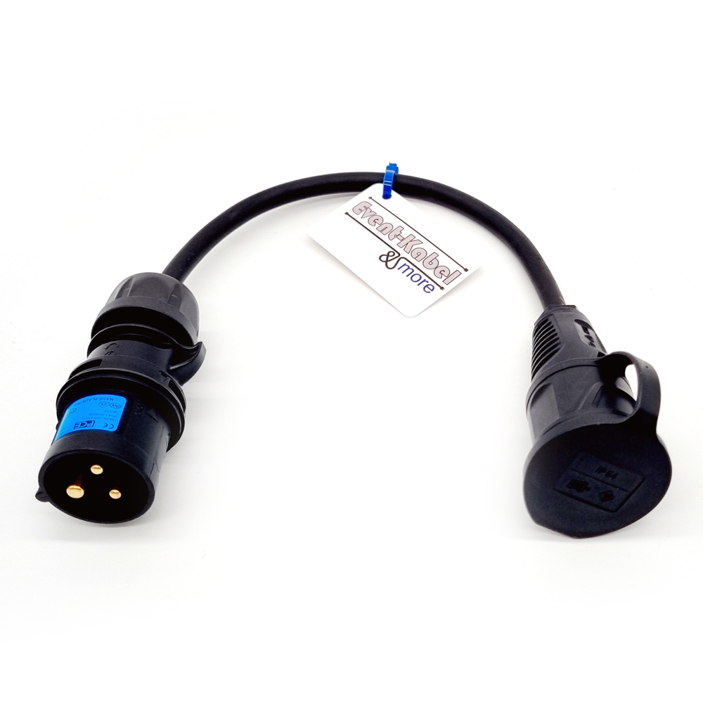 Adapter CEE Stecker schwarz - Schuko Kupplung 3G1,5 Adapter CEE Stecker schwarz - Schuko Kupplung 3G1,5