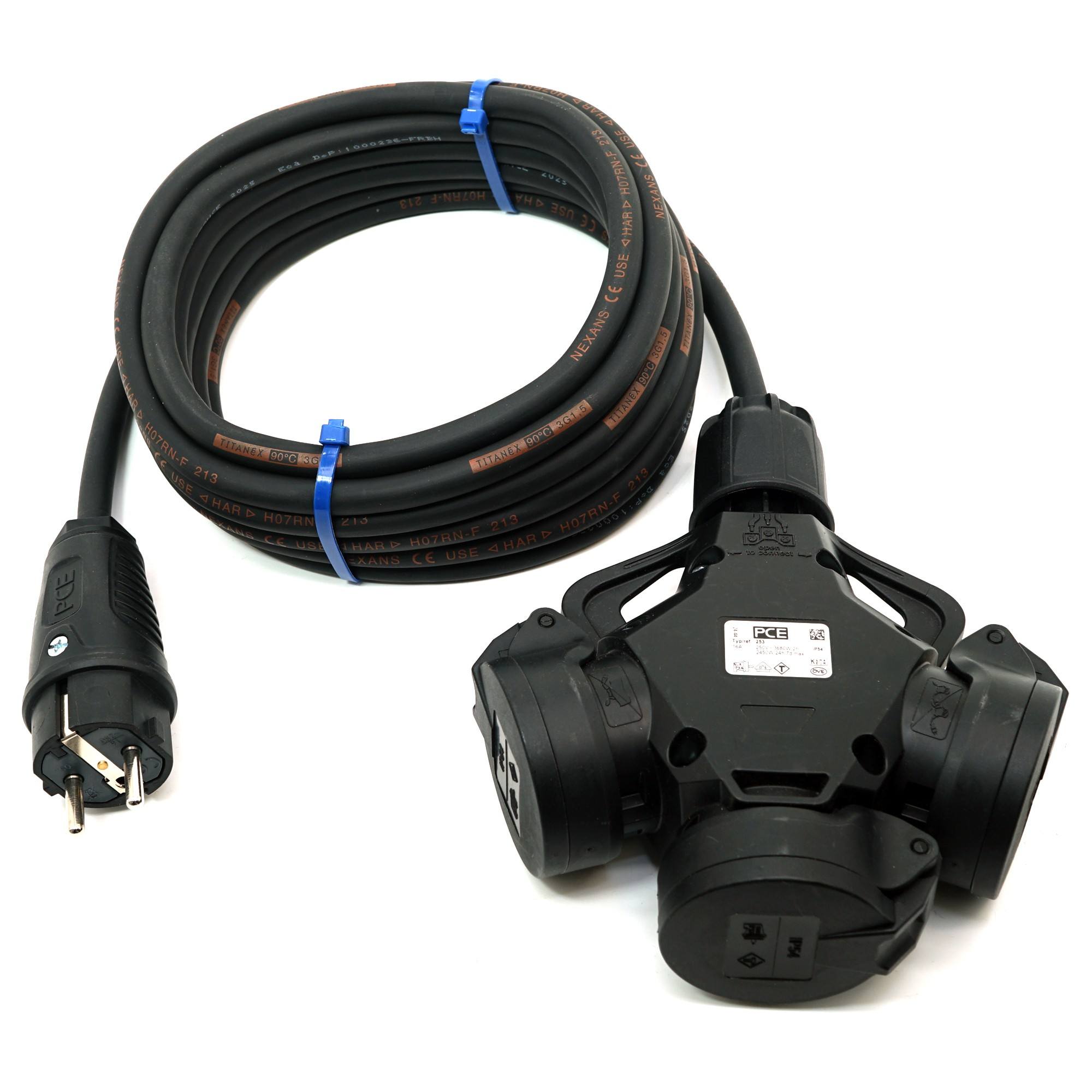 Schuko auf 3-fach Schuko Klappdeckel 16A 3x1,5mm² IP54 Business-Line